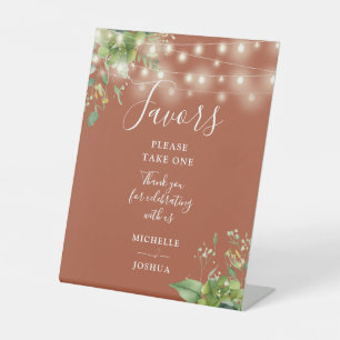 String Lights Greenery Botanical Terracotta Favour Pedestal Sign