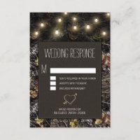 String Lights + Hunting Camo Wedding RSVP Cards