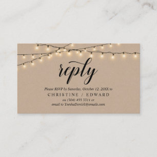 String Lights Kraft, Black Script, RSVP respond Enclosure Card