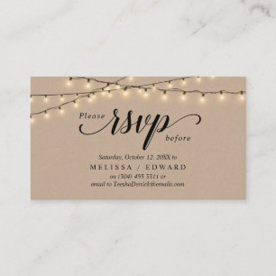 String Lights Kraft, Black Script, RSVP respond Enclosure Card