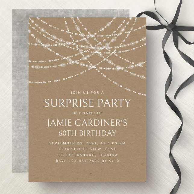 String Lights Kraft Surprise Birthday Invitation (Creator Uploaded)