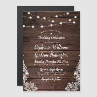 String Lights & Lace | Rustic Country Wedding Magnetic Invitation