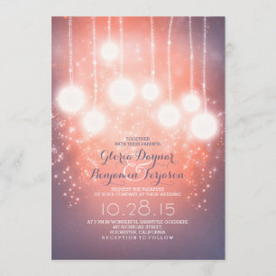 string lights & lanterns blush pink wedding invite