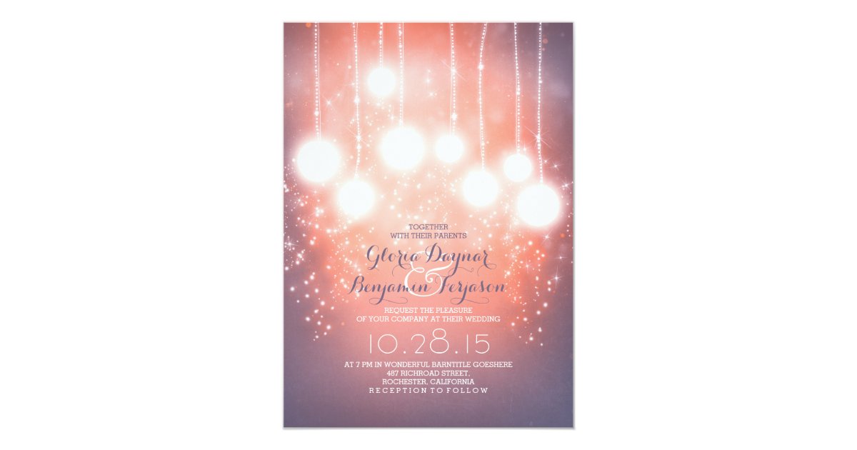 string lights & lanterns blush pink wedding invite Zazzle