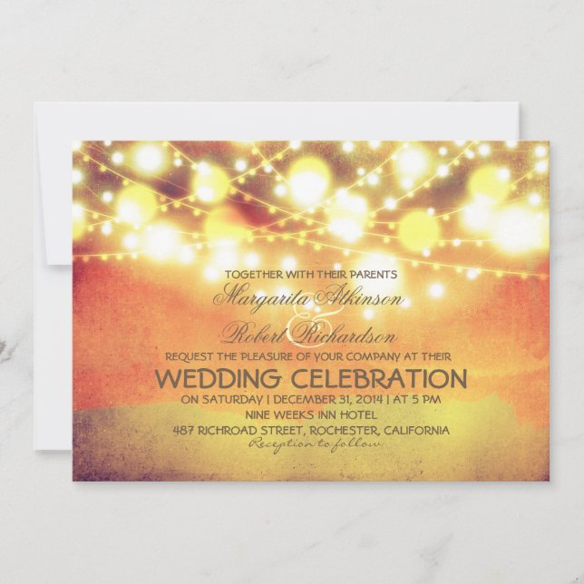 string lights lanterns glowing wedding invite (Front)