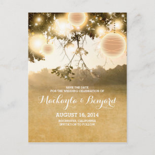 String lights & lanterns romantic save the date announcement postcard