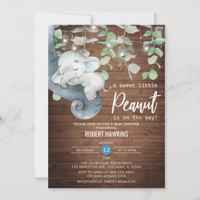 String Lights Little Peanut Elephant Baby Shower Invitation (Front)