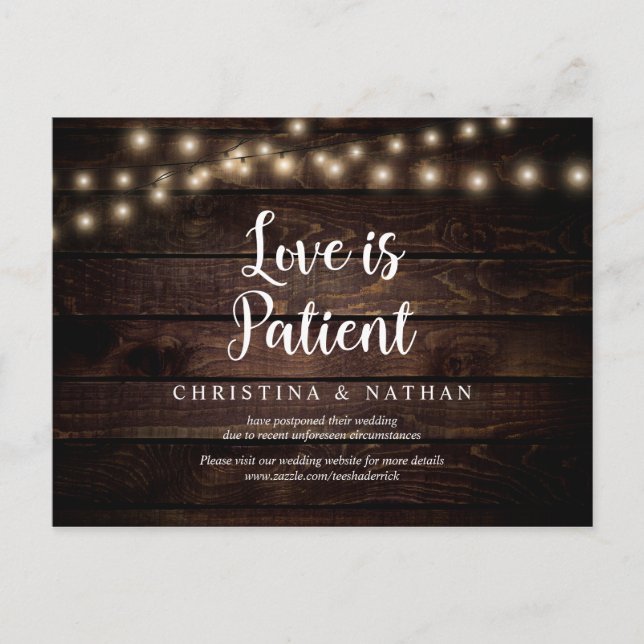 String Lights, Love is Patient, Black, Postponed Postcard (Front)