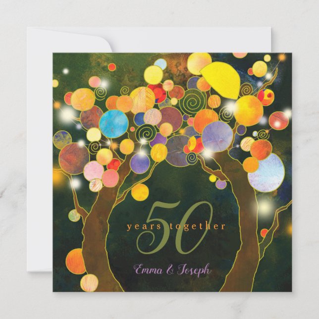 String Lights Love Trees 50th Wedding Anniversary Invitation (Front)