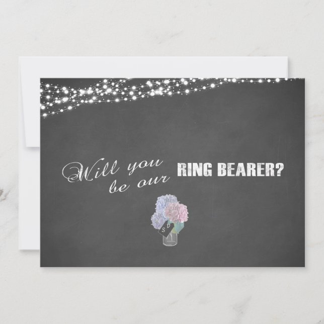 String Lights Mason Jar Chalkboard RING BEARER Invitation (Front)