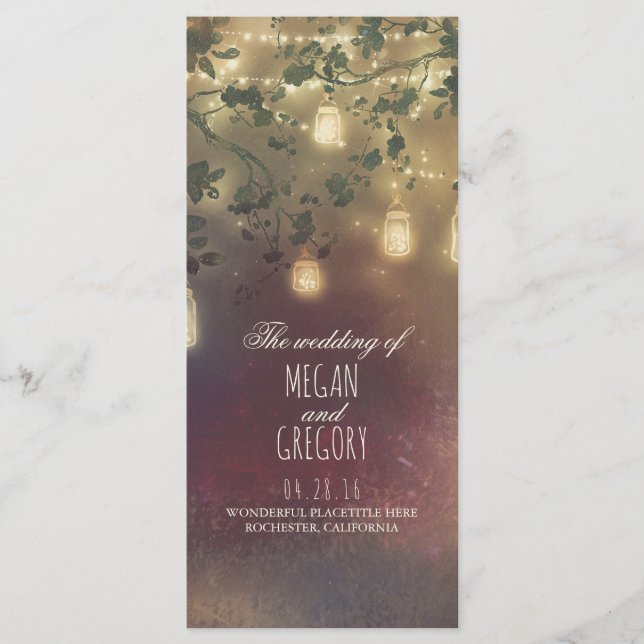 String Lights Mason Jar Rustic Wedding Programs (Front)