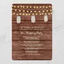 String Lights Mason Jar Wood Wedding Programs