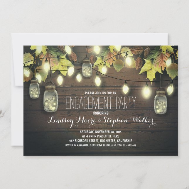 string lights mason jars fall engagement party invitation (Front)
