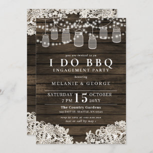 String Lights Mason Jars I DO BBQ Couples Shower Invitation