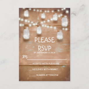 string lights & mason jars RSVP cards