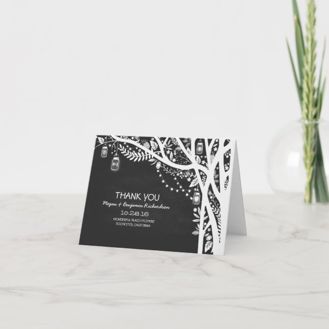 String lights mason jars tree wedding thank you card (Front)