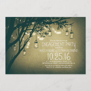 string lights mason jars vintage engagement party invitation