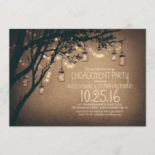 string lights mason jars vintage engagement party invitation