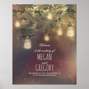 String Lights Mason Jars Wedding Welcome Sign