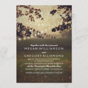 String Lights Meadow Tree Branches Retro Wedding Invitation