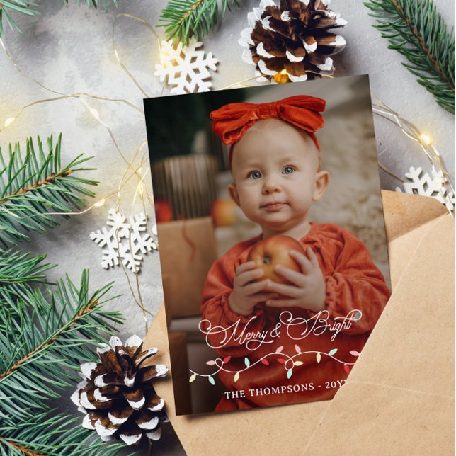 String Lights Merry Bright Christmas Big Photo Holiday Card (Creator Uploaded)