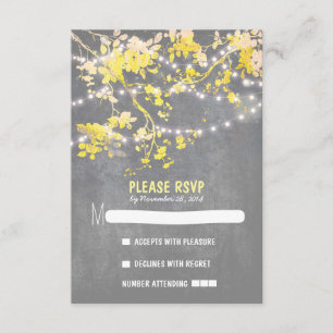 String lights modern rustic wedding RSVP cards