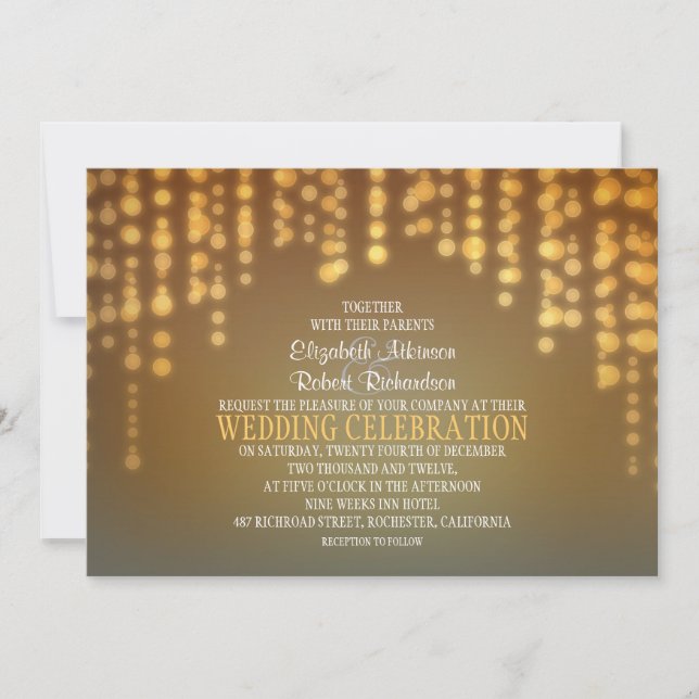 string lights modern wedding invitation (Front)