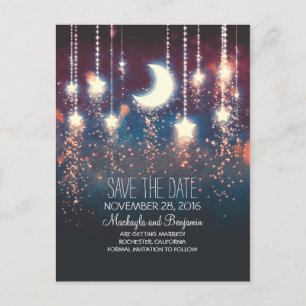 string lights moon stars romantic save the date announcement postcard