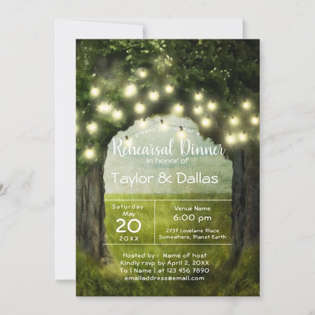 String lights | Moss | Rustic Vintage  Rehearsal Invitation (Front)