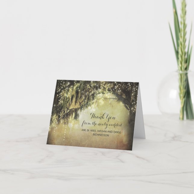 String Lights Moss Trees Branches Thank You Card (Front)