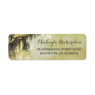 String Lights Mossy Tree Branches Return Address Label