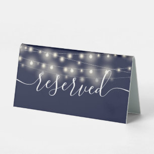 String Lights Navy Blue Script Reserved