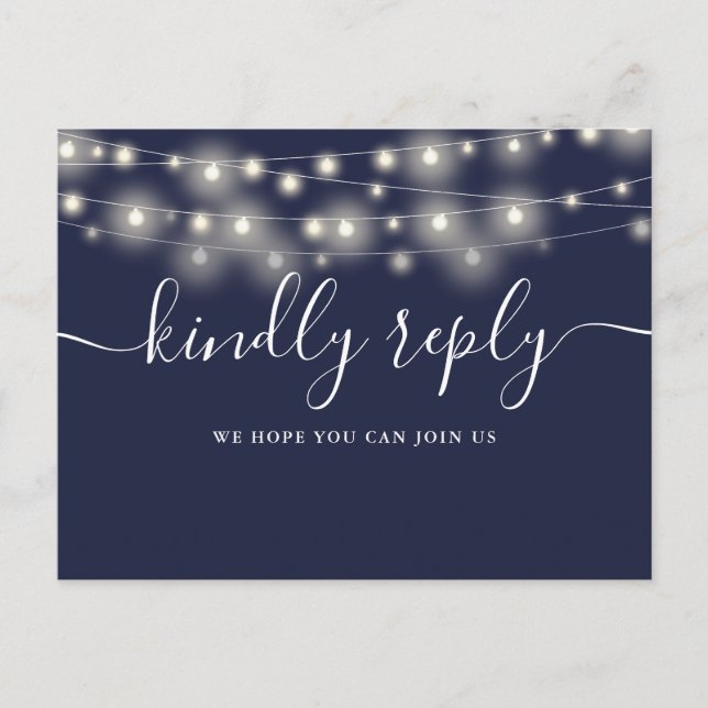 String Lights Navy Blue Song Request RSVP Postcard (Front)