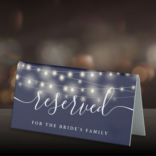String Lights Navy Blue Wedding Reserved (String Lights Navy Blue Wedding Reserved Table Tent)