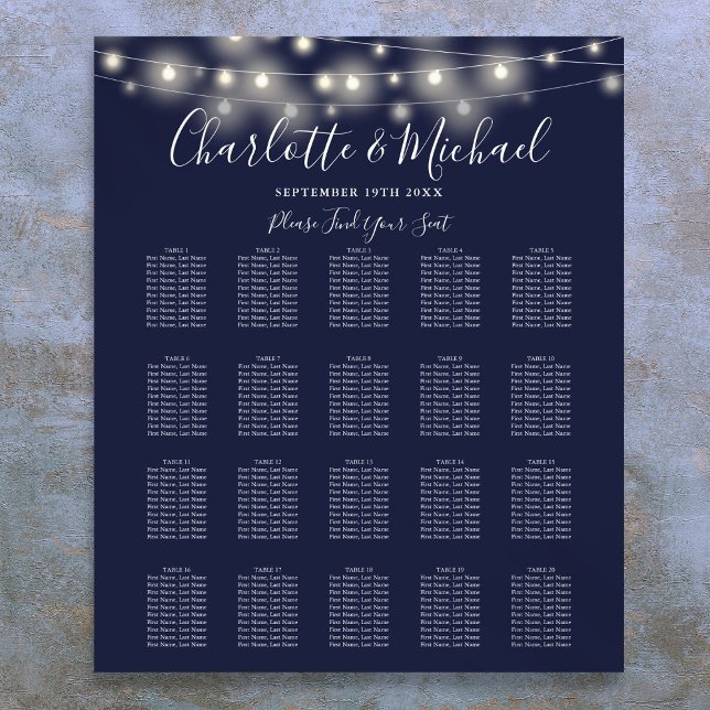 String Lights Navy Blue Wedding Seating Chart (String Lights Navy Blue Wedding Seating Chart)