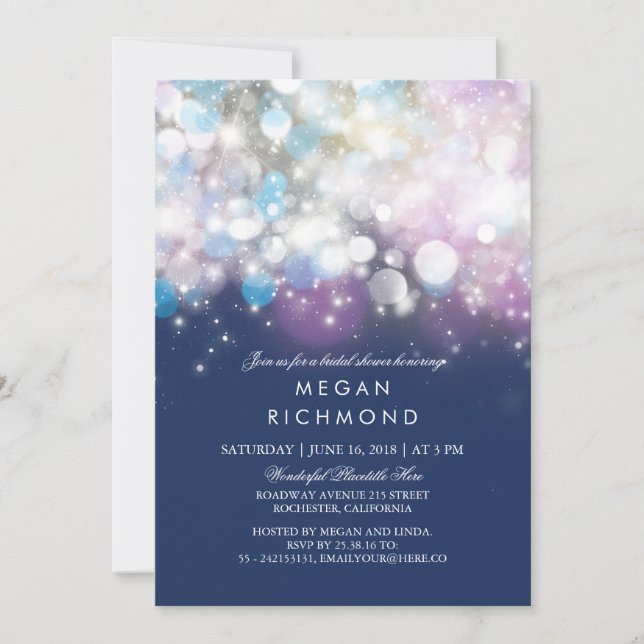 String Lights Navy Bridal Shower Invitation (Front)