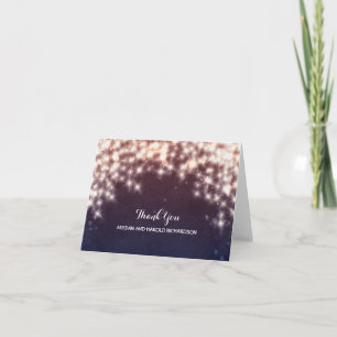 String Lights Navy Wedding Thank You Card