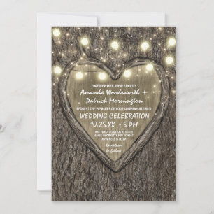 String Lights + Oak Tree Bark Wedding Invitations