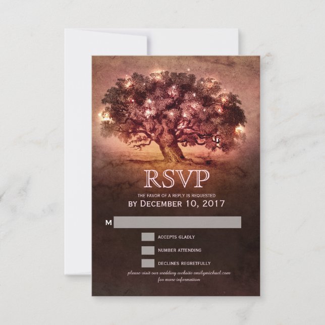 String Lights Oak Tree Country Wedding RSVP (Front)
