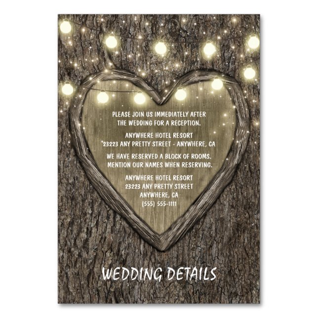 String Lights + Oak Tree Wedding Reception Cards (Front)