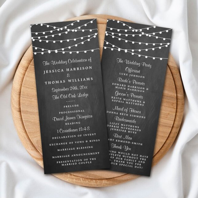 String Lights On Chalkboard Wedding Program Rack Card (Creator Uploaded)