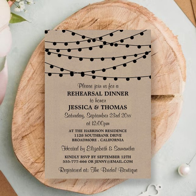 String Lights On Kraft Wedding Rehearsal Dinner Invitation (Creator Uploaded)