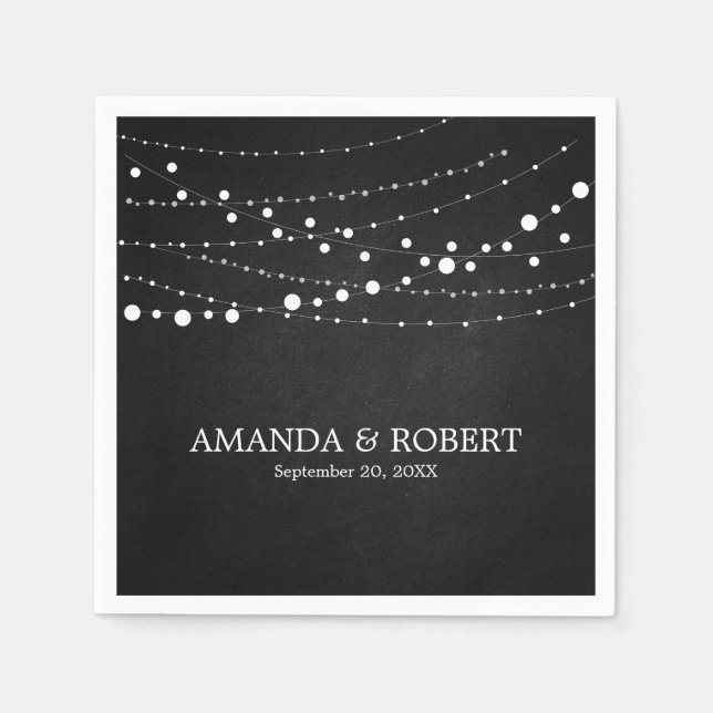 String Lights On Rustic Chalk Wedding Napkin (Front)