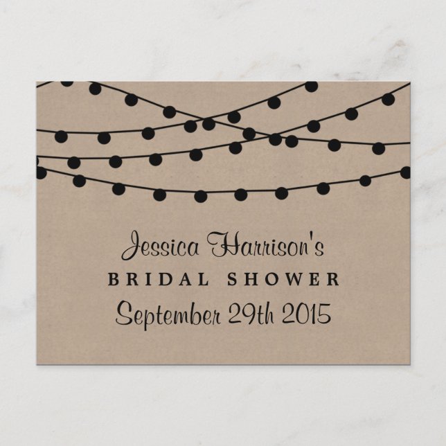 String Lights On Rustic Kraft Bridal Shower Recipe Postcard (Front)