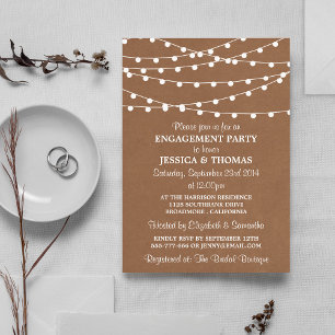 String Lights On Rustic Kraft Engagement Invitation