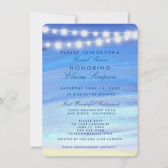 String lights on the water Bridal Shower Invitation (Front)