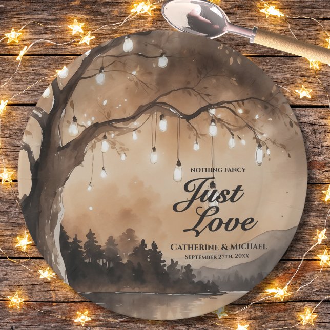 String Lights On Tree Romantic Country Wedding  Paper Plate (Creator Uploaded)