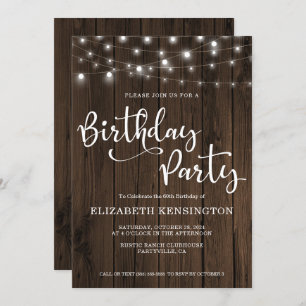 String Lights on Wood 60th Birthday Party Invitation
