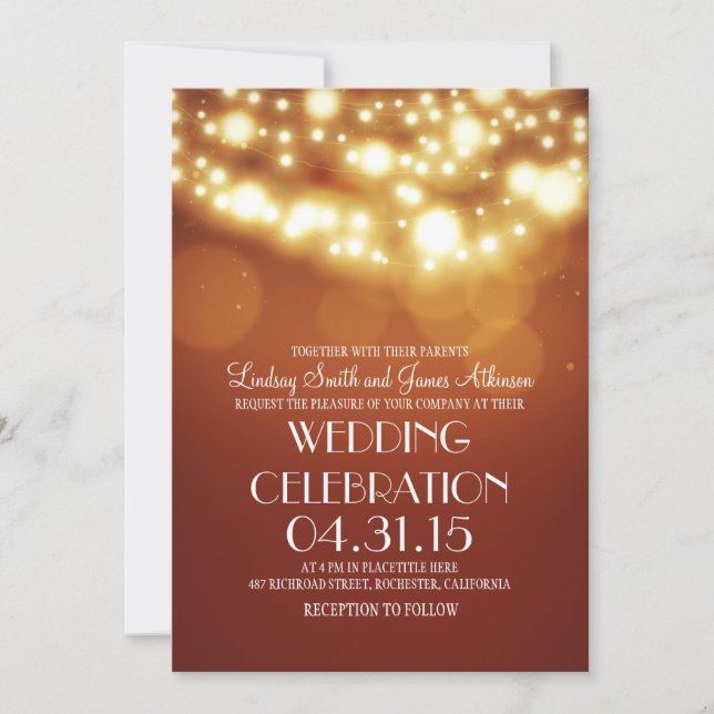 String lights orange elegant wedding invites (Front)