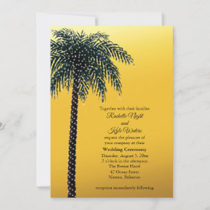 String Lights Palm Tree Golden Wedding Invitation